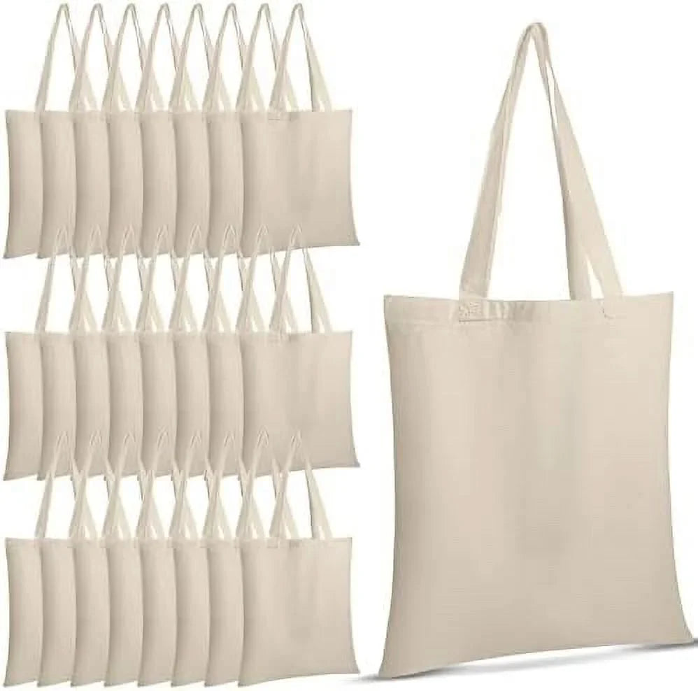 24 Pieces Canvas Tote Bags, Blank Plain Canvas Bag Lightweight Reusable Grocery Shopping Cloth Bags with Handles for  Crafting and Decorating, 13 Inch W x 15 Inch H