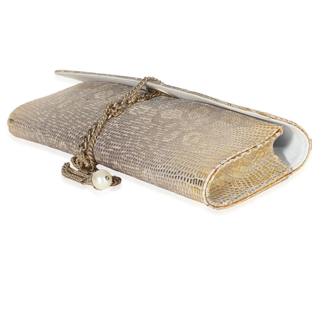 Chanel Vintage Gold Lizard Tube Flap Clutch Pre-Owned