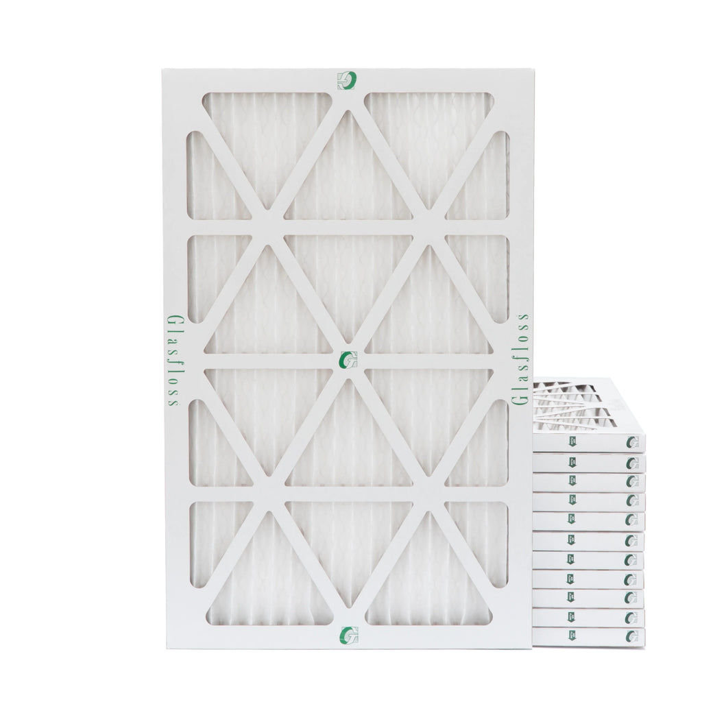 12 Pack of 18x25x1  10 Pleated Air Filters by Glasfloss. Actual Size: 17-1/2 x 24-1/2 x 7/8