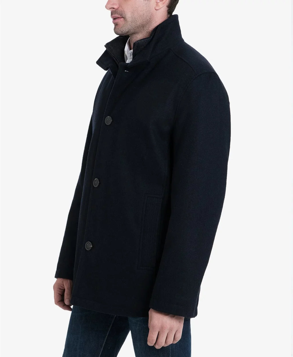 London Fog Men's Wool Blend Button Front Car Coat, Charcoal, -Large