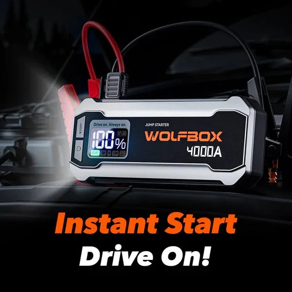 4000A 12V Car Battery Jump Starter(10L Gas 10L Diesel Engine) Powerful Car Jump Starter with 65W Quick Charger, Built-in  Light, Jumper Cables, 24000mAh Portable Jump Starter Battery Pack