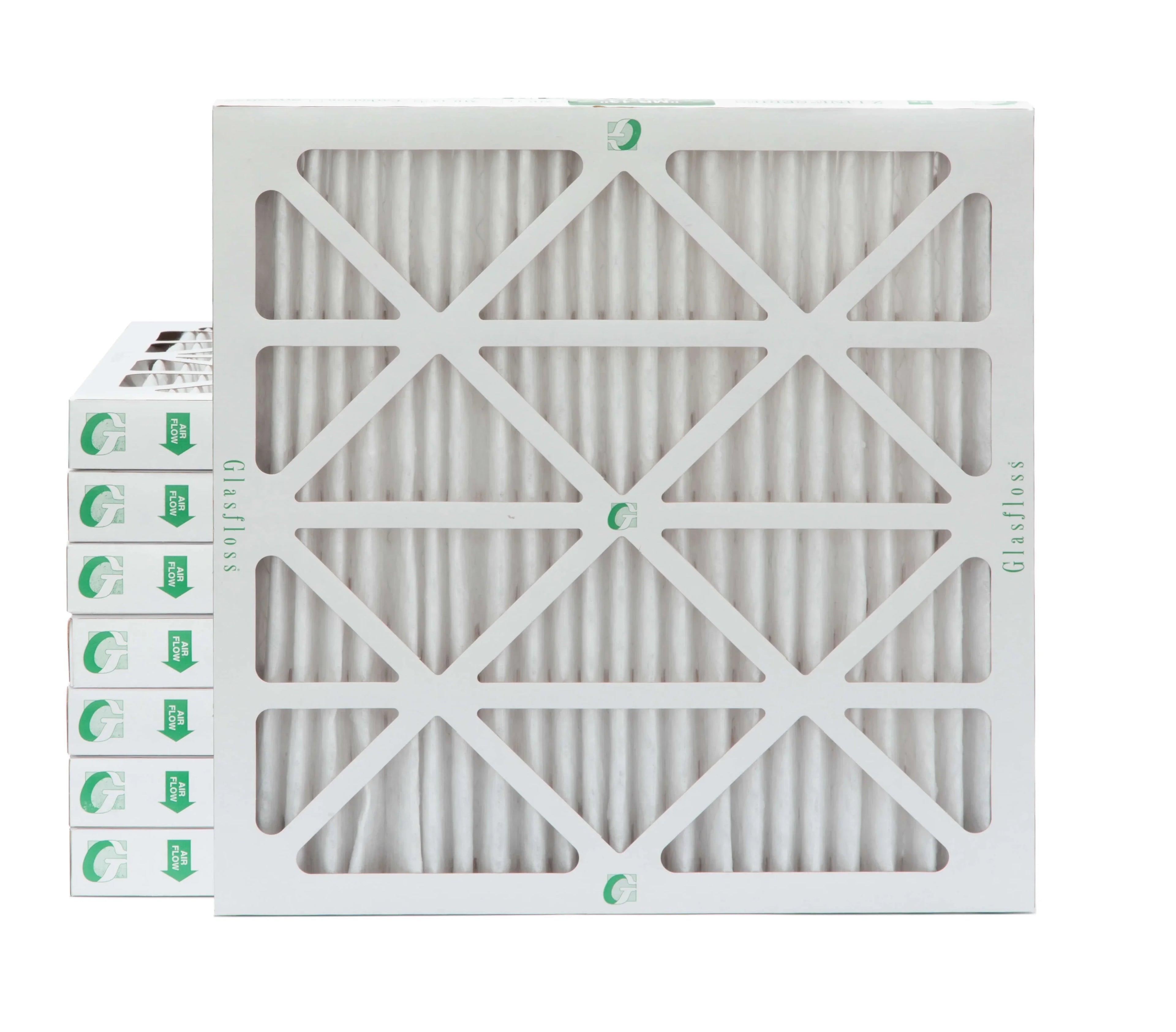 24x24x2  10 Pleated  Furnace Air Filters by Glasfloss Industries. ( 8 Pack ) Exact Size: 23-3/8 x 23-3/8 x 1-3/4