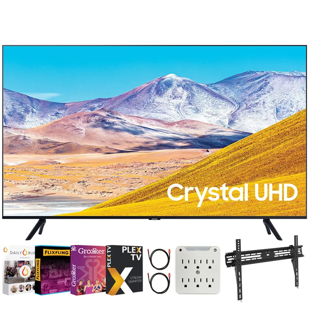 Samsung UN85TU8000 85" 4K Ultra  Smart   (2020 Model) Bundle with Premiere Movies Streaming 2020 + 30-100 Inch  Wall Mount + 6-Outlet Surge Adapter + 2x 6FT 4K  2.0 Cable