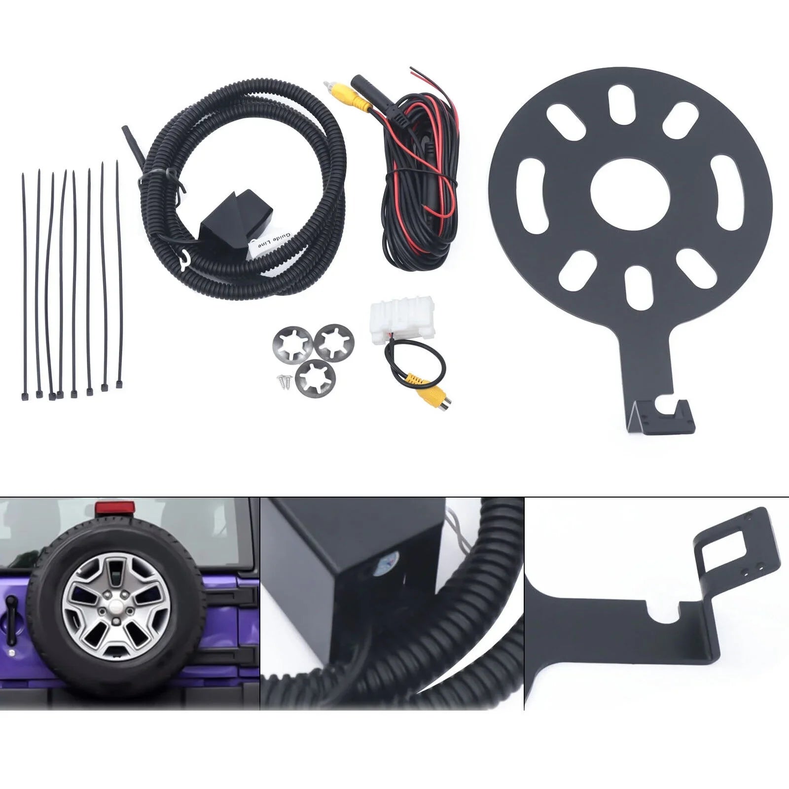 Rear View Backup Camera Kit for Jeep Wrangler  2007-2018 w/ Spare Tire Bracket