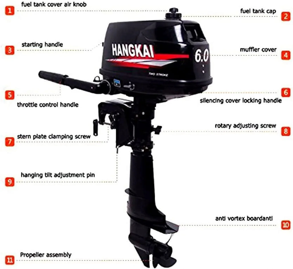 6  2-Stroke Outboard Motor Tiller Shaft Inflatable Fishing Boat Marine Engine Water Cooling  System
