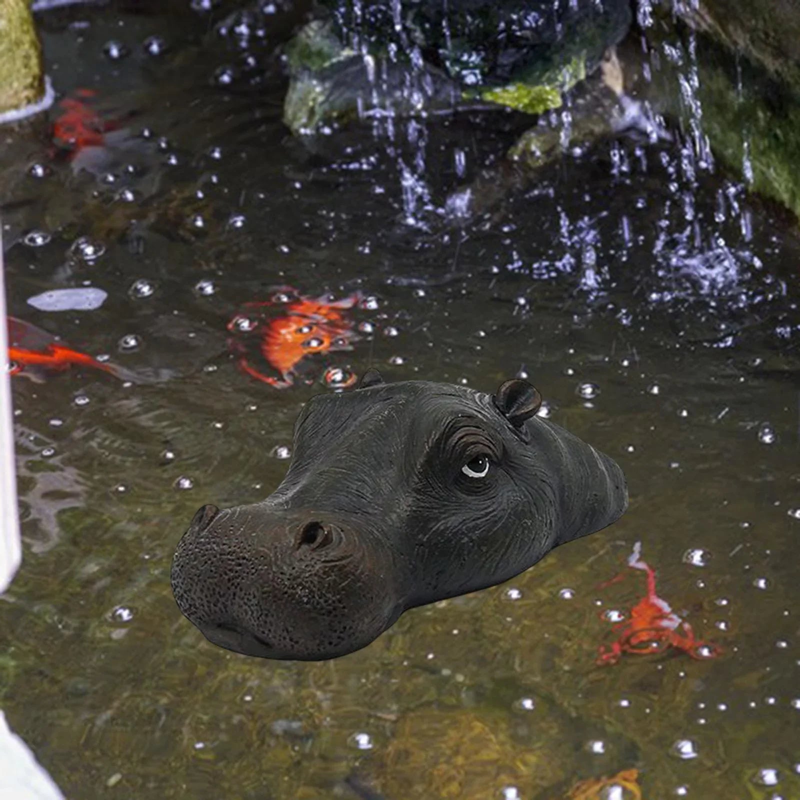 Novelty Floating Hippo Head Ornaments Realistic Animals Statue for Swimming Pool Mouth Closed