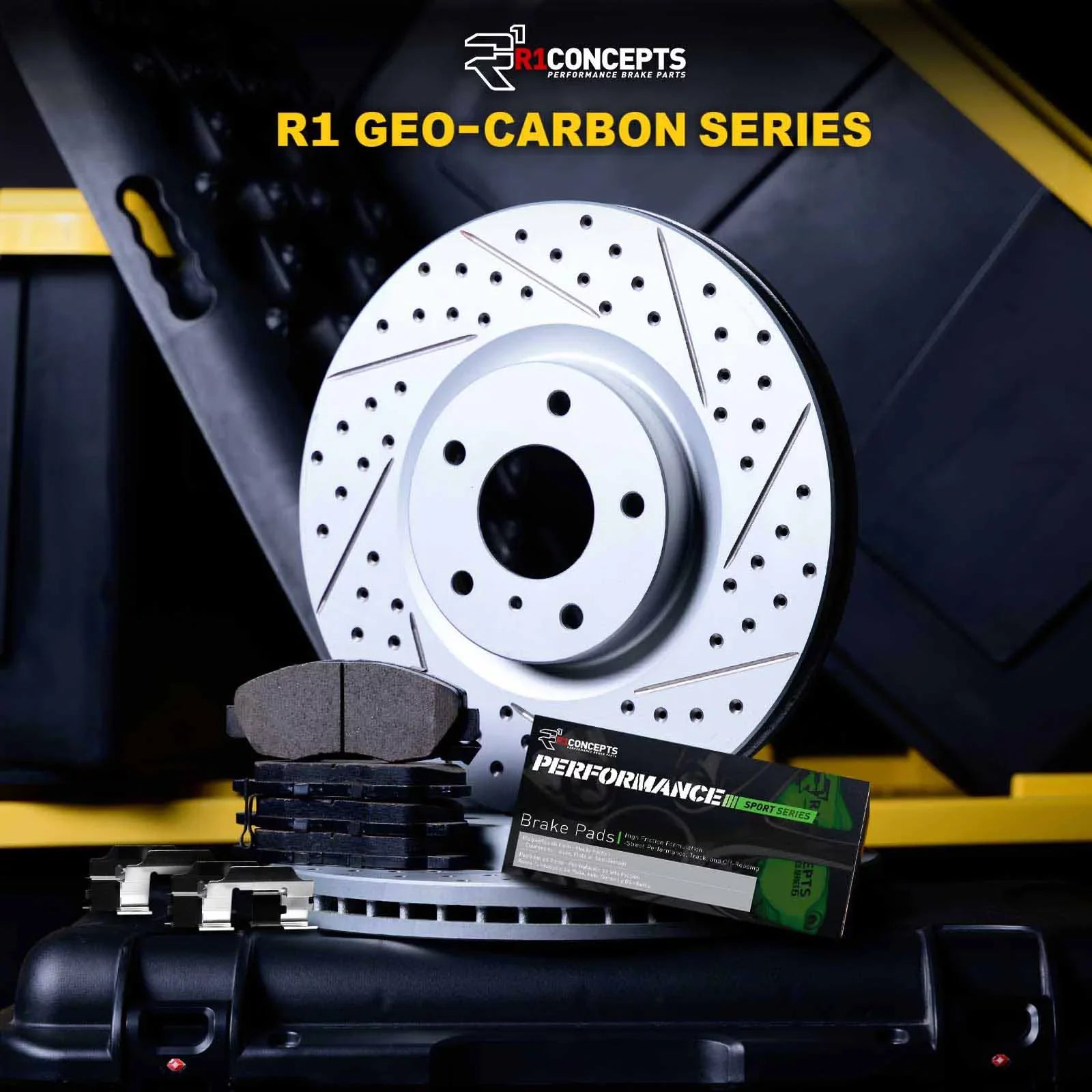 R1 Concepts Front Brakes and Rotors Kit |Front Brake Pads| Brake Rotors and Pads| Peformance Sport Brake Pads and Rotors |Hardware WBSH1-68016