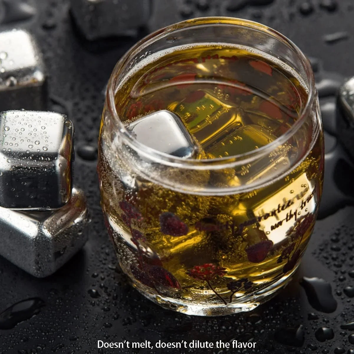 Whiskey Ice Cubes Stainless Steel Ice Cubes for Drinks Chilling Set of 4/6/8 with Box, Reusable Metal Whiskey Stones, Wine Chiller Rocks No Dilution Waterless Ice for Scotch, Vodka, Rum (Size : 8pcs