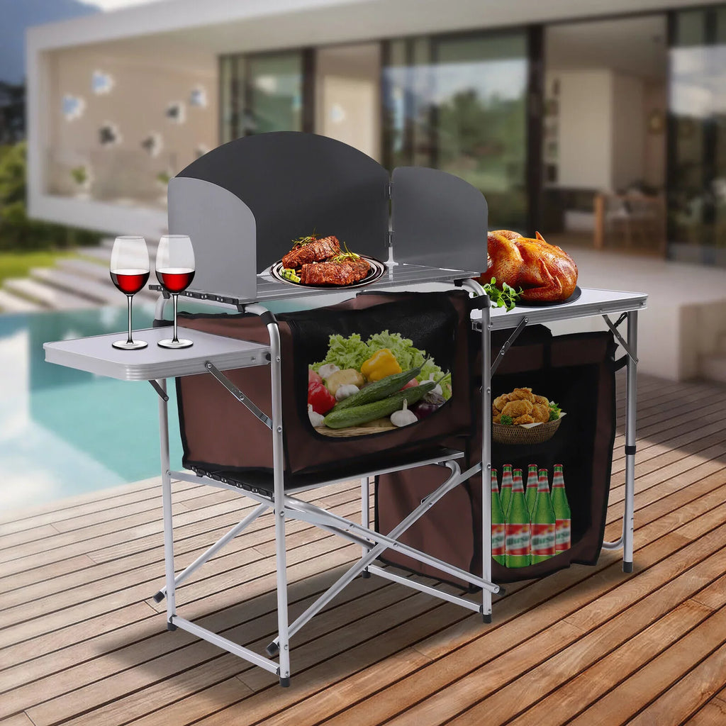 Camping Kitchen Table Storage Cabinet Folding  Grill Table Cupboard Shelf