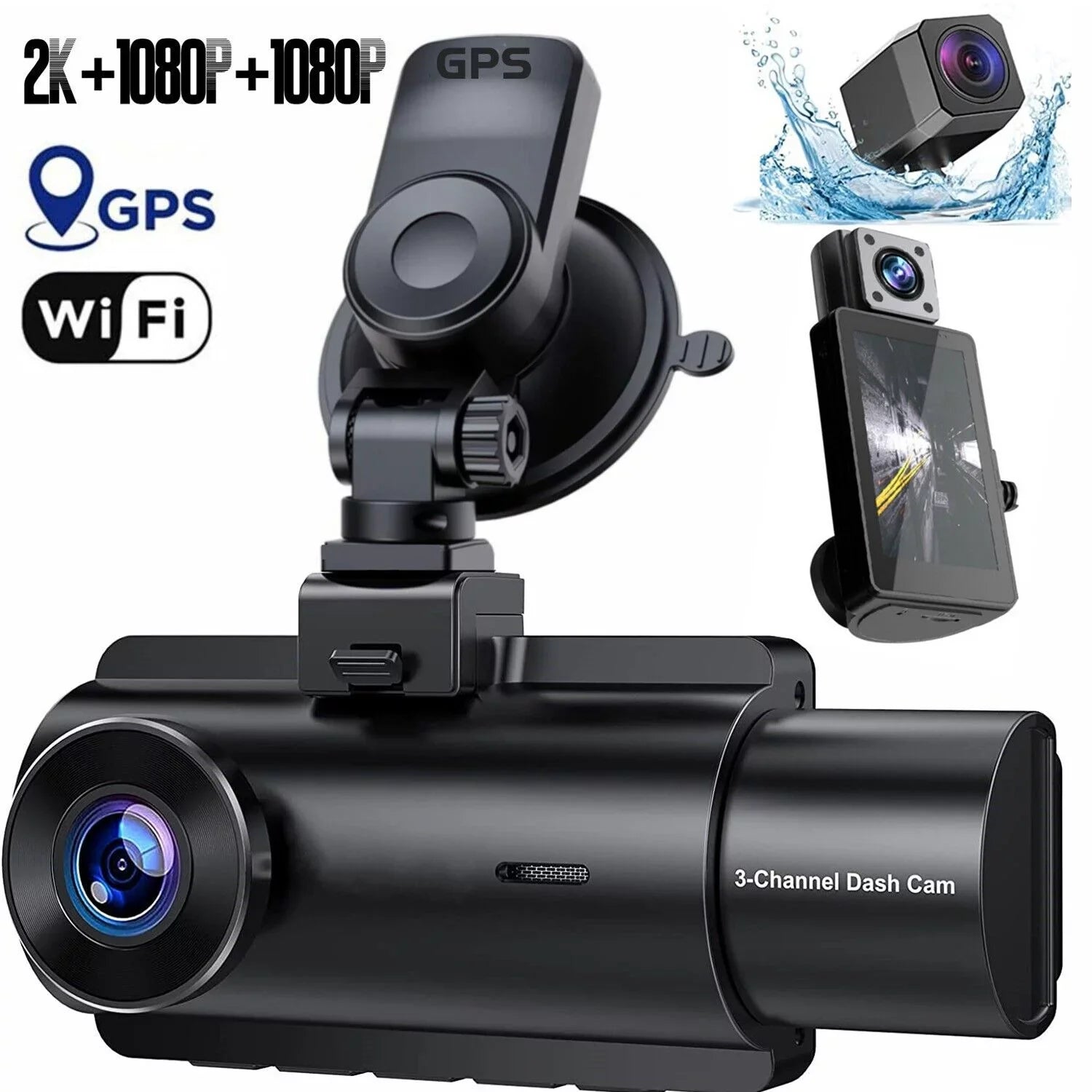 3 Lens Cars True 4K Dual Dash Camera Front & Rear WiFi& Track Video Recorder