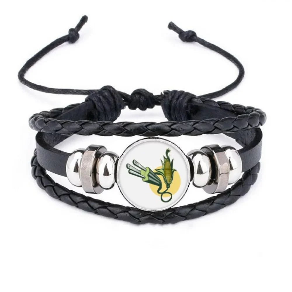 Corn Plug Cable Charging Cable Pattern Bracelet Braided Leather Woven Rope Wristband