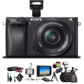 Sony Alpha a6300 Mirrorless Camera W/ 16-50mm Lens Black ILCE6300L/B W/ Soft Bag, Zhiyun-Tech  Stabilizer, 2x Extra Batteries, Rode Mic, 2x 64GB Cards, 4K Monitor , Plus Essential Accessories