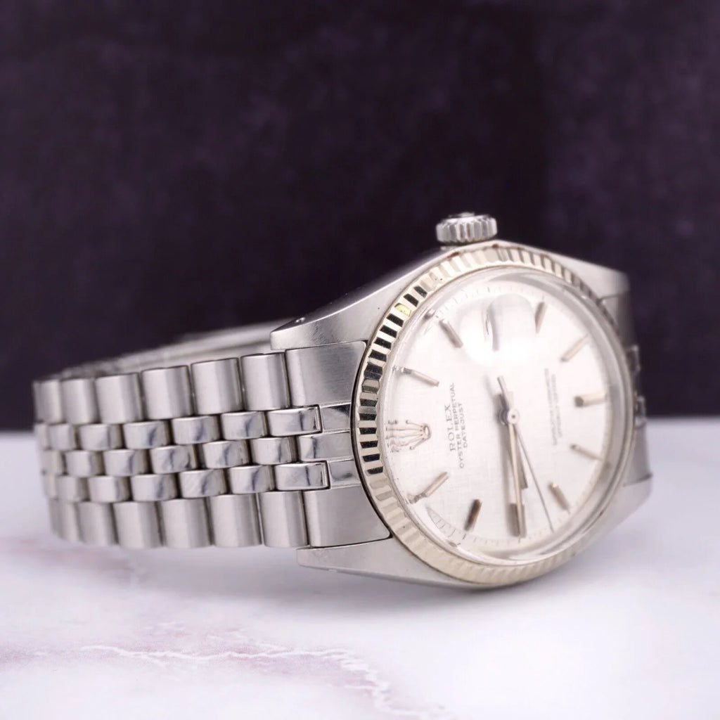Rolex 36mm Datejust Mens Steel Watch Jubilee Band Silver Linen Dial 1601