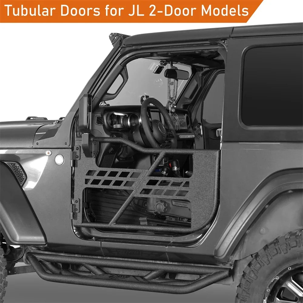 Hooke Road Fit 2018-2023 Jeep Wrangler  2-Door Steel Tubular Half Door Guards Frame Black