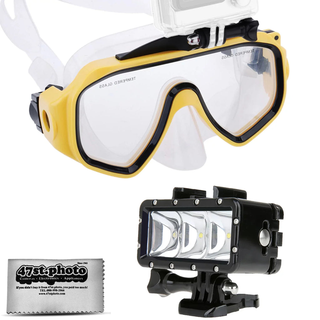 Opteka Goggles Scuba Diving Mask + Waterproof  Flash Light for GoPro HERO4, HERO3, HERO2 Black, Silver, Session, SJ6000, SJ4000 and Similar Action Cameras