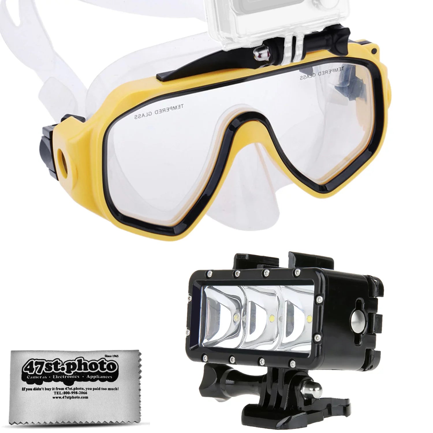 Opteka Goggles Scuba Diving Mask + Waterproof  Flash Light for GoPro HERO4, HERO3, HERO2 Black, Silver, Session, SJ6000, SJ4000 and Similar Action Cameras