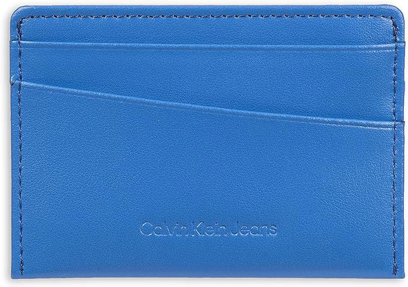 Calvin Klein Men's Monogrammed Logo Card Case Open-Blue