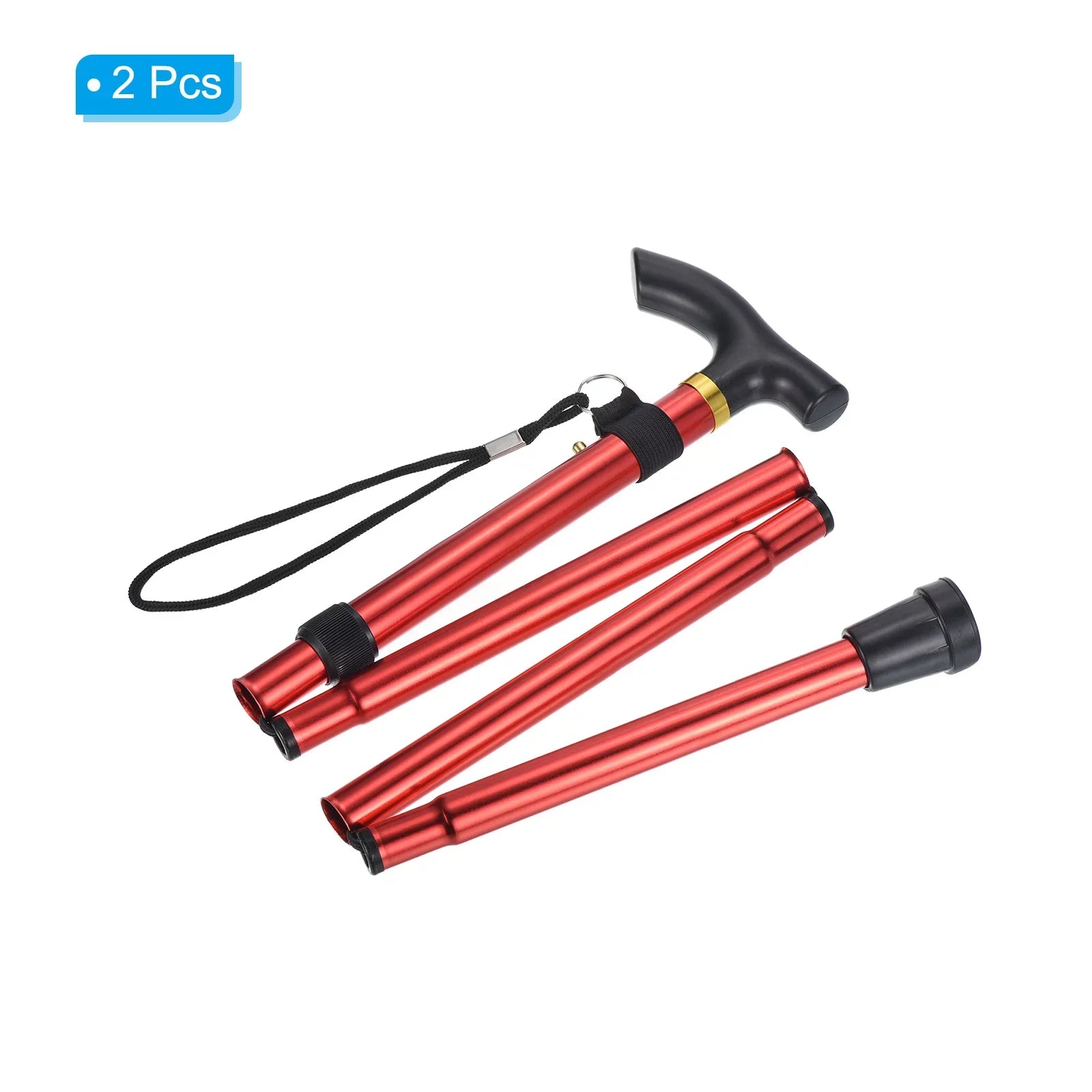 Uxcell Trekking Poles Collapsible Hiking Pole Telescopic Aluminum Alloy Red, 2Pack