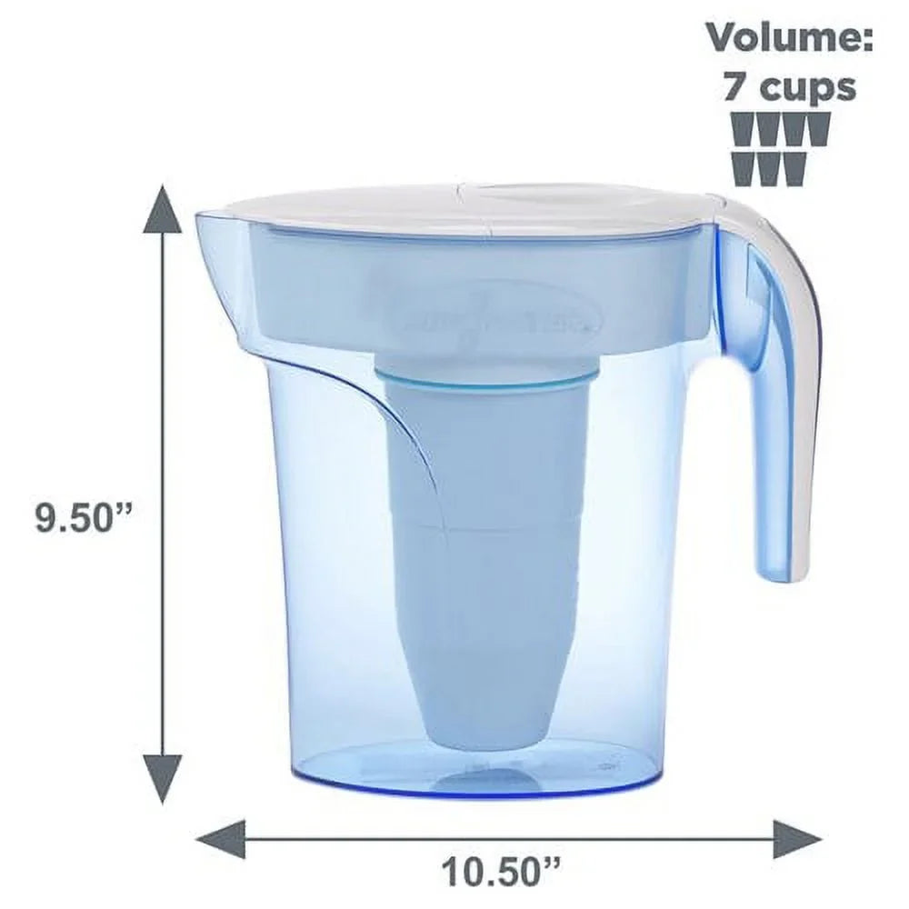 ZeroWater 7 Cup Ready-Pour Pitcher with 3 Filter & Water Quality Meter, -007RP