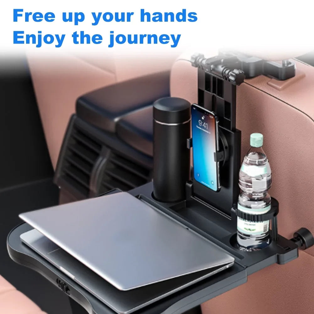 Aibecy Adjustable Car Seat Travel Table Multifunctional Foldable Car Back Seat Food Tray, Car Table with Phone Holder for Working, Writing, Eating Black