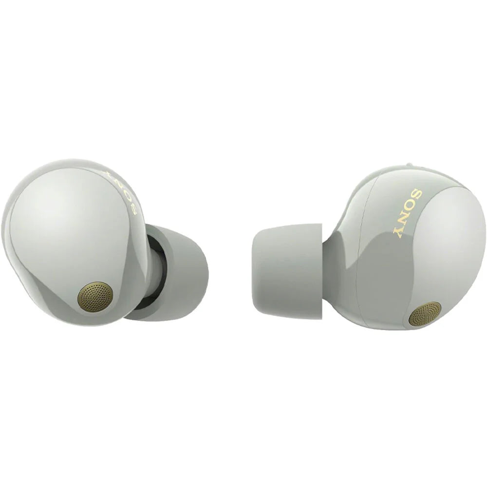 Sony -1000XM5 Industry Leading Noise Canceling Truly Wireless Earbuds (Silver) Bundle with Silicone Case (Red), Memory Foam Ear Tips, -A to -C Cable & 1   Enhanced Protection Pack