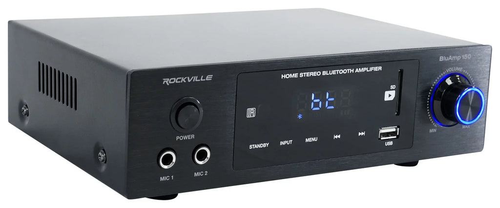 Rockville  150 Amplifier w/ Bluetooth+(4) 6.5" Bookshelf Speakers+Stands