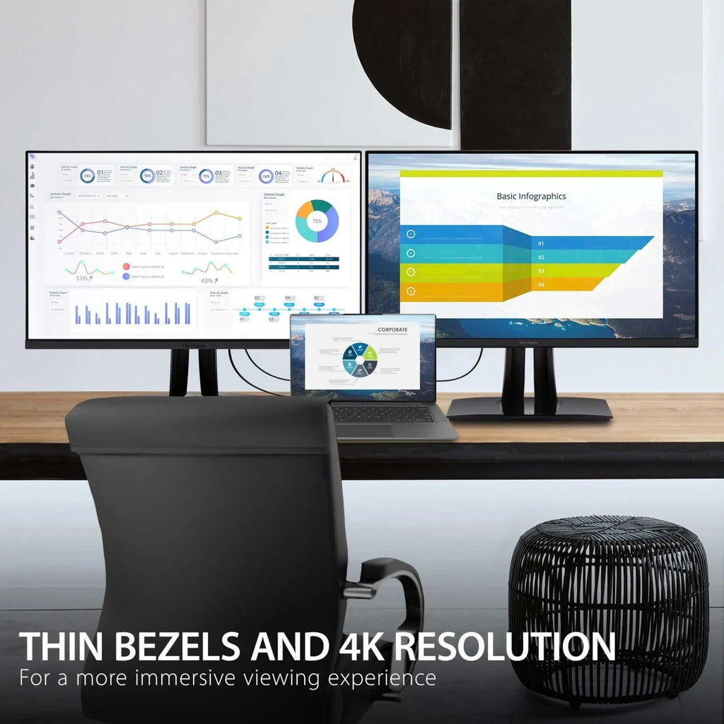 ViewSonic VP3256-4K 32 Inch Premium  4K Ergonomic Monitor with Ultra-Thin Bezels, Color Accuracy, Pantone Validated, , DisplayPort and  C for Professional Home and Office