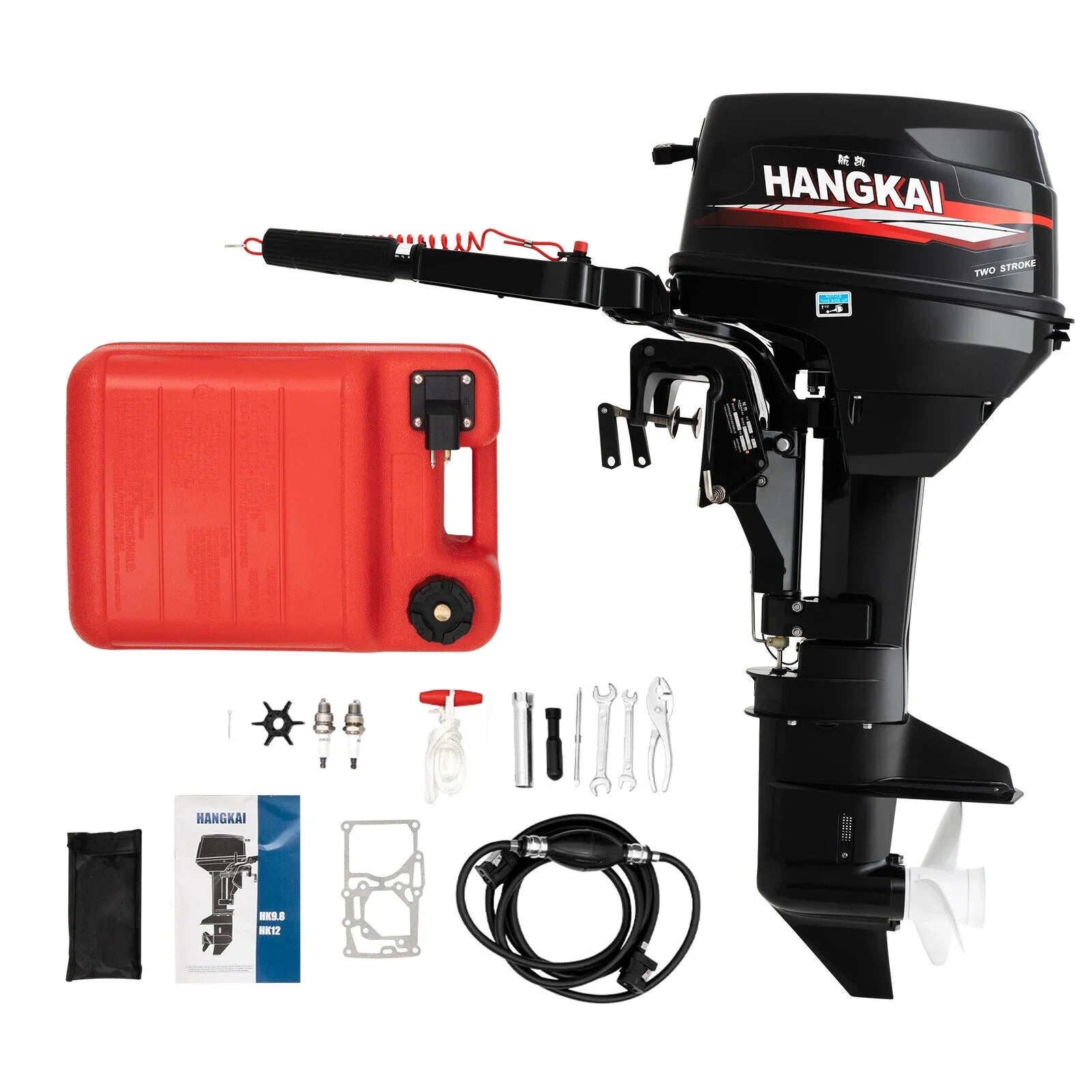Outboard Motor, 2 Stroke 12 hp 169cc Heavy Duty Boat Engine Fishing Boat Motor w/ System Water Cooling System (2 Stroke 12 hp)