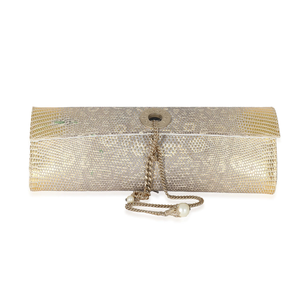 Chanel Vintage Gold Lizard Tube Flap Clutch Pre-Owned