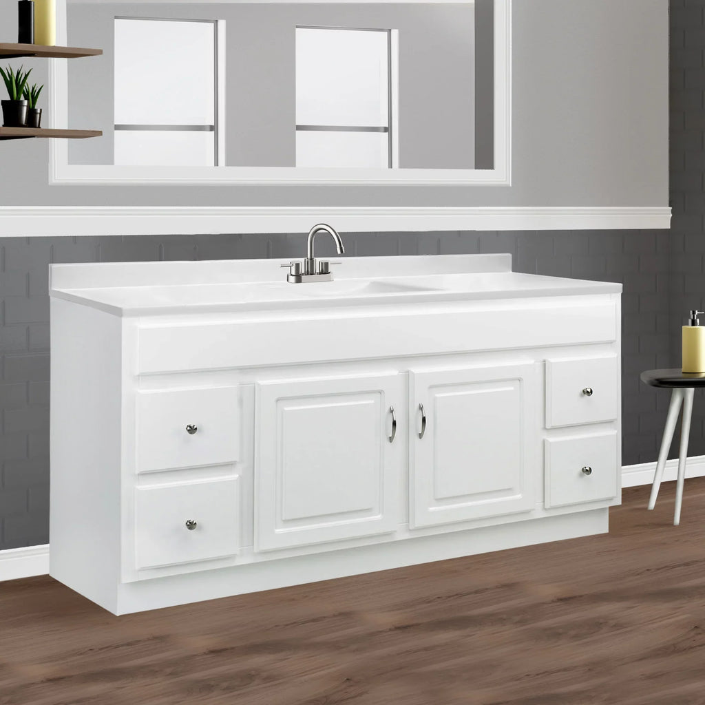Design House 557660- 61-inch Camilla Cultured Marble Centerset Mount Rectangle Single Bow Vanity Top with Integrated Backsplash, Solid White