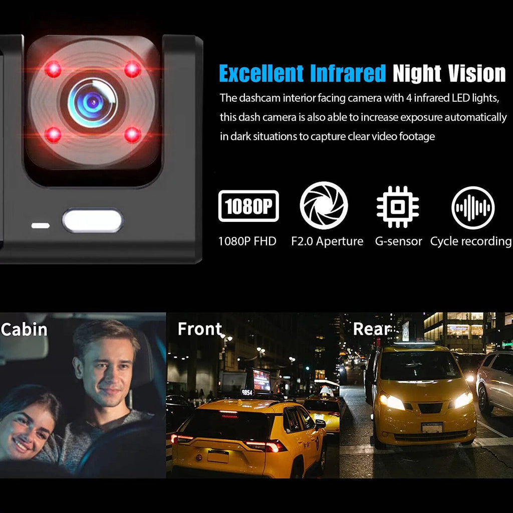 1080P Car Dual Lens Dash Cam Front/Rear/Inside Video Recorder Camera G-sensor