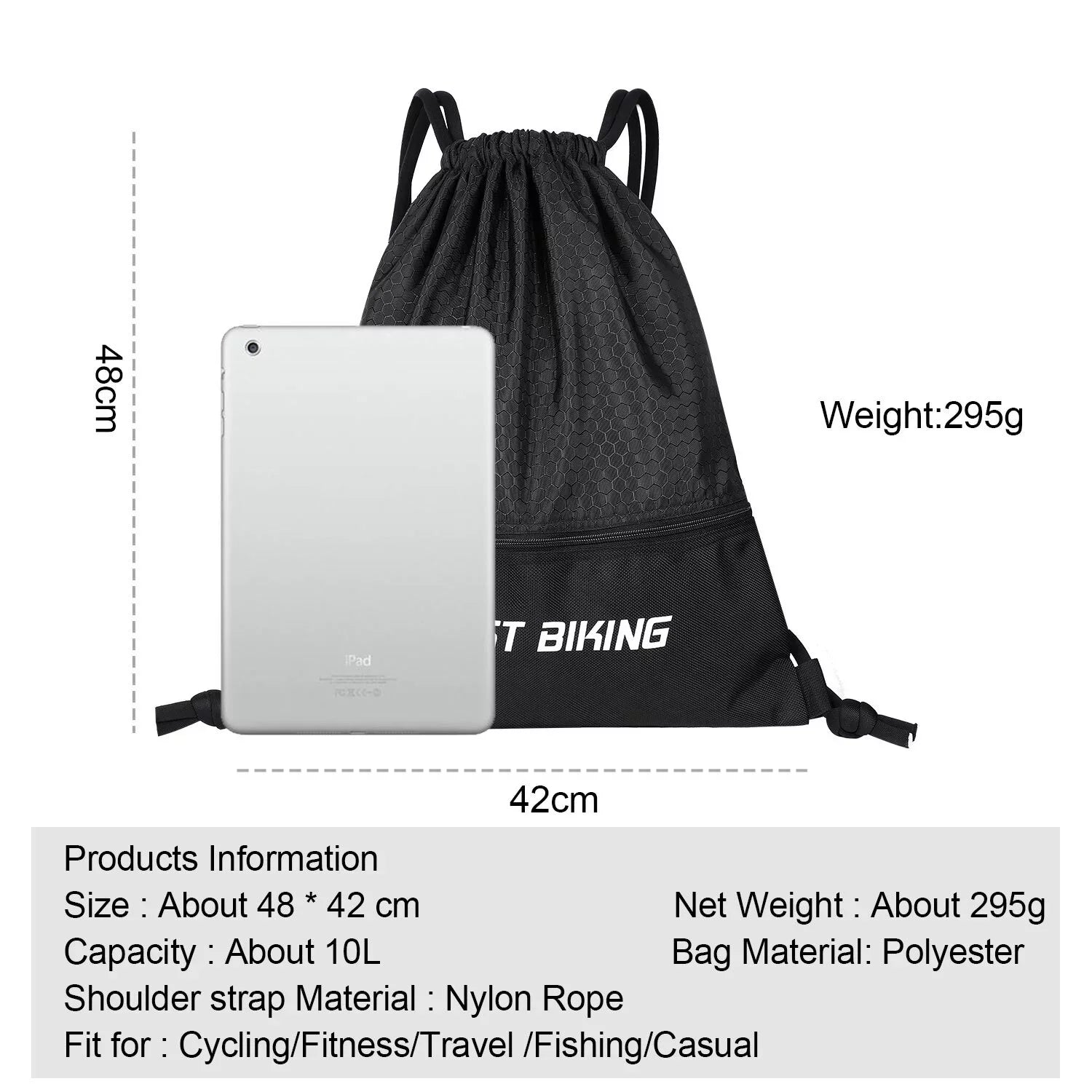 Drawstring Bag Outdoor Sports Sackpack Backpack, Black