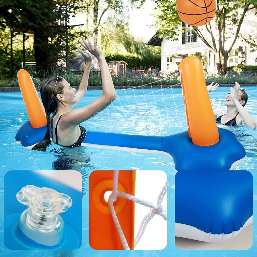 Pool Volleyball Set - Pool Volleyball Net Inflatable Basketball, Floats for Adult & Kid Pool Games with 2 Balls for Swimming Game Toy
