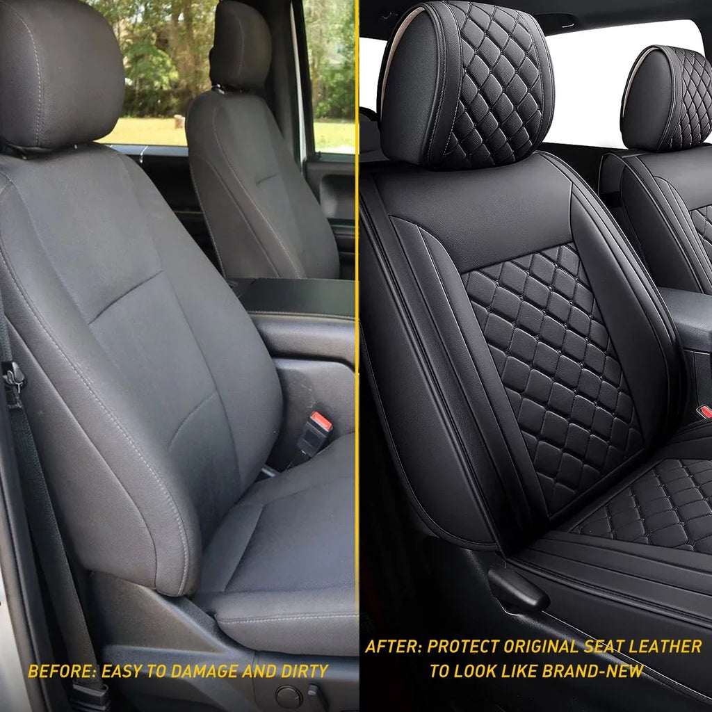 Car Seat Covers Full Set With Waterproof Leather Fit for 2007-2023 Toyota Tacoma Crew Cab (Full Set, Black)