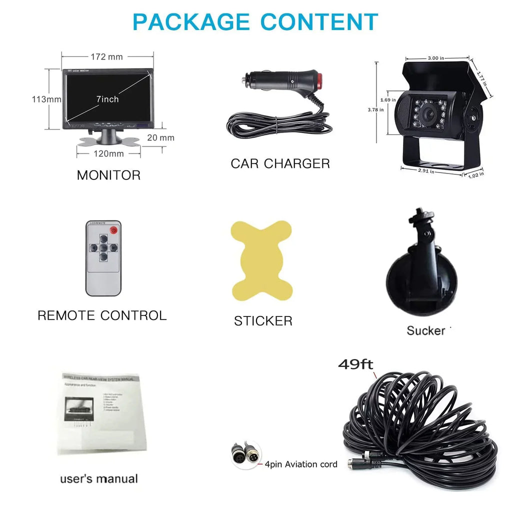 Car Reversing Camera Kit 7"   Monitor 12V-24V Night Vision Waterproof RearView  Backup Camera