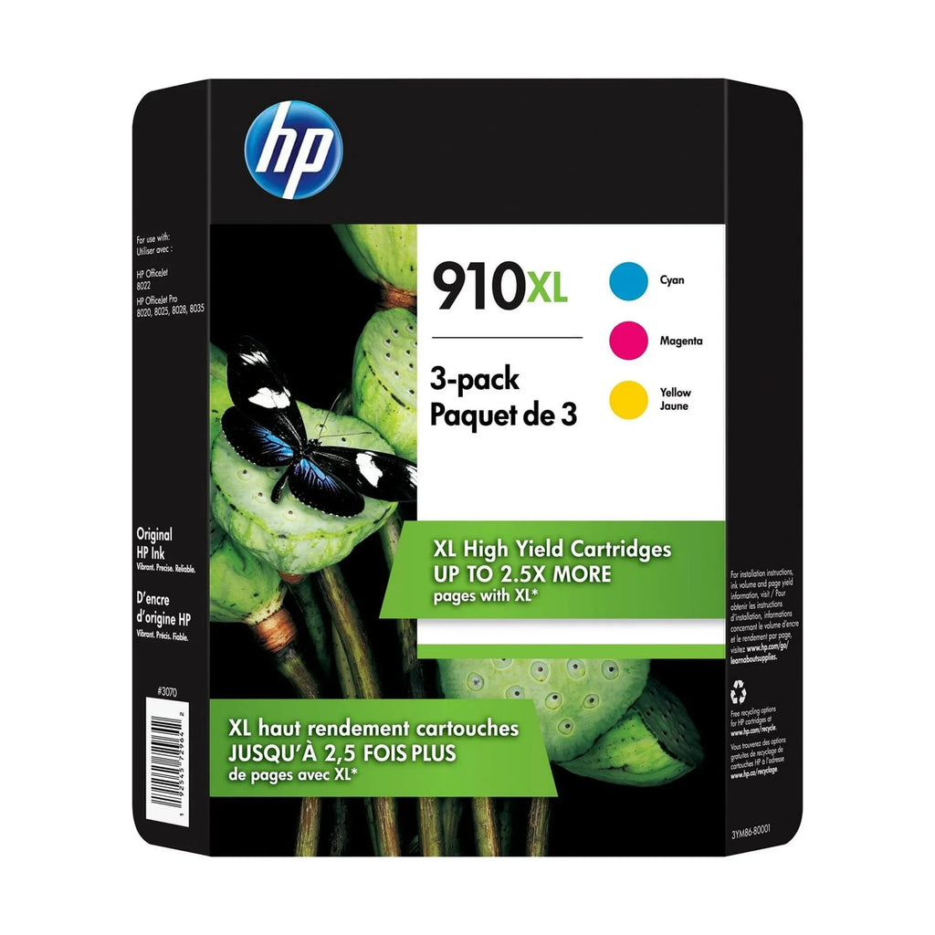 910XL Ink Cartridges - Cyan, Magenta, Yellow, 3 Cartridges (3YM86BN)