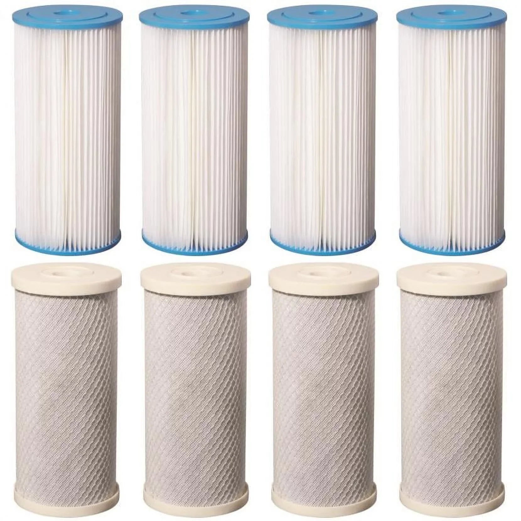 8 Big Blue  Carbon Block & Pleated Sediment 4.5" x 10" Replacement Filter Cartridges