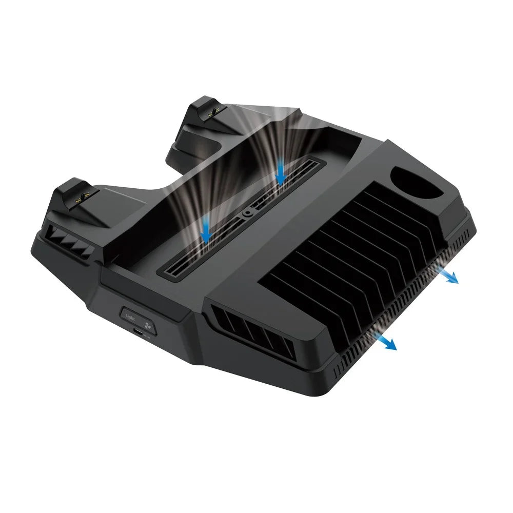 PS5 Cooling Stand Base with Charging, Disc Storage, and Multi-Functional Fan - Enhanced Cooling and Charging Dock for PlayStation 5 Digital and Disc Versions Console-Black