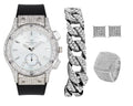 Bling-ed Out It's Lit! Hip Hop Watch & Jewerly Set w/Cuban Chain Bracelet, Kite Bling Earrings & Ring - GJM13 (8, ST10311  ) : B0CHF5CL34