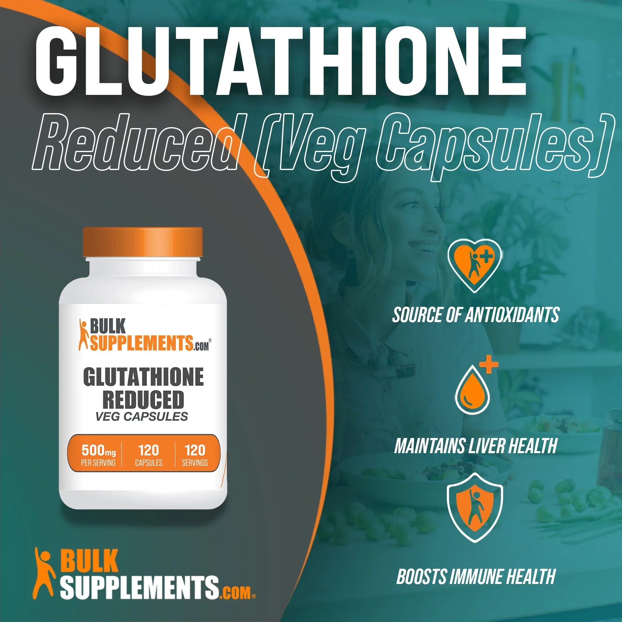 BulkSupplements.com Glutathione Reduced Capsules, 500mg - Liver Health Supplements (120 Veg Capsules - 120 Servings)