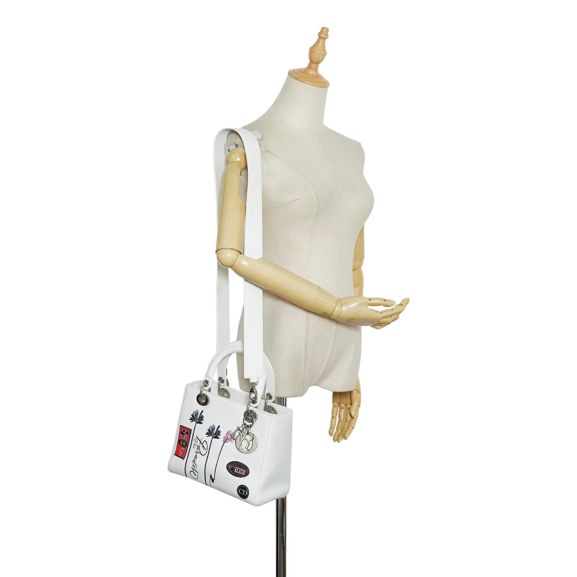 Pre-Owned Authenticated Medium Lambskin Paradise Lady Dior Leather White Satchel Unisex (Good)