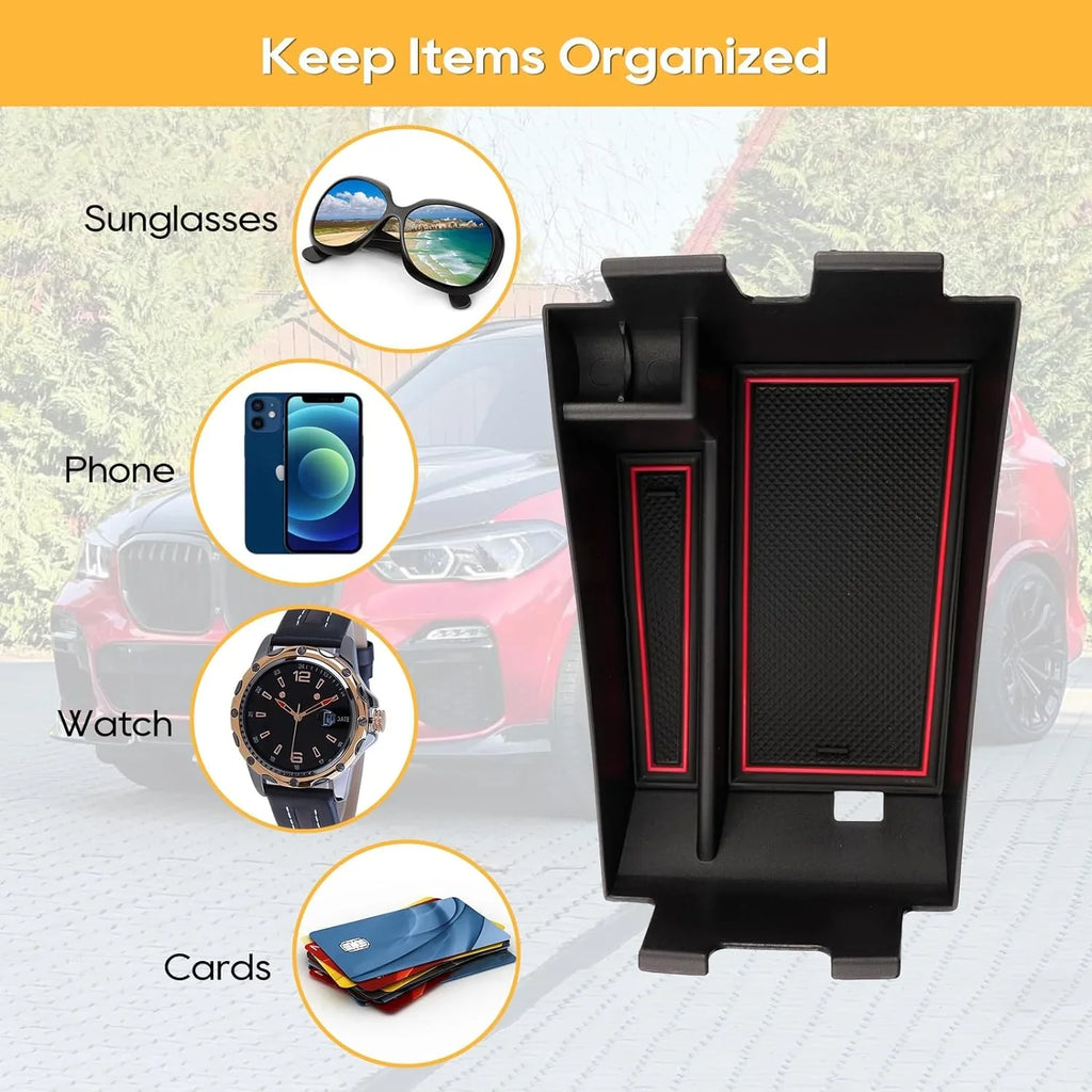 Center Console Organizer for 2019 2020 2021 2022+  X5 G05 X6 G06 X7 G07 Armrest Center Console Organizer Tray Accessories with Coin Sunglasses Holder Secondary Insert Storage Box for X5 G05