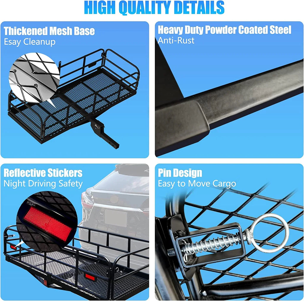 500 Lbs Heavy Duty Hitch Mount Cargo Carrier 60" x 24" x 14.4" Folding Cargo Rack Rear Luggage Basket Fits 2" Receiver for Car  Camping Traveling