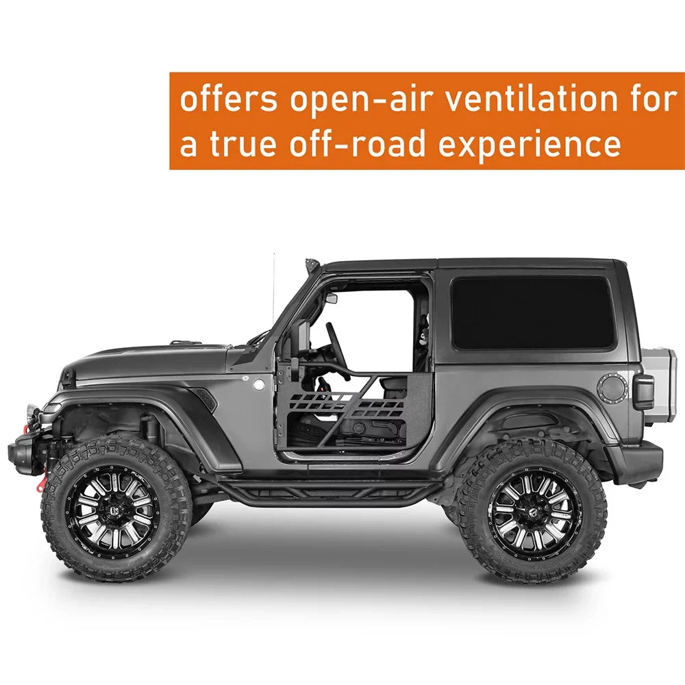 Hooke Road Fit 2018-2023 Jeep Wrangler  2-Door Steel Tubular Half Door Guards Frame Black