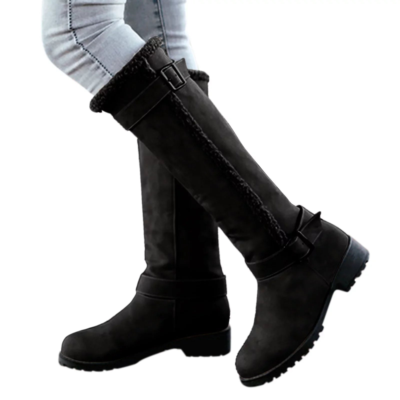 Womens Knee High Boots Mid Heel Round Toe Artificial Leather Boots Zipper Long Booties Boots Wide Calf for Women Womens Boots Mid Calf Hiking Womens Size 11 Rain Boots Wide Calf Womens