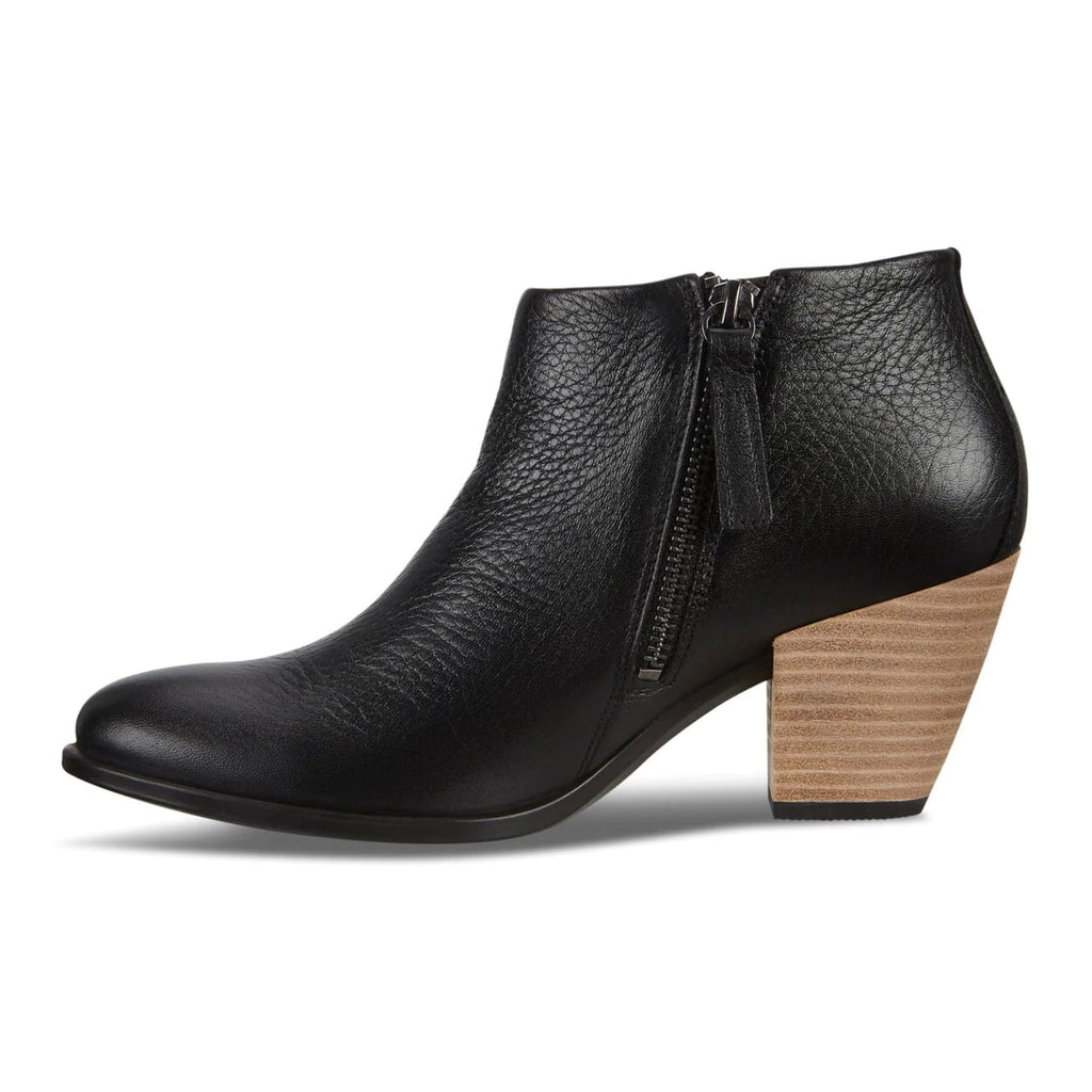 Ecco Women's Black Leather Western Water Resistant Ankle Booties