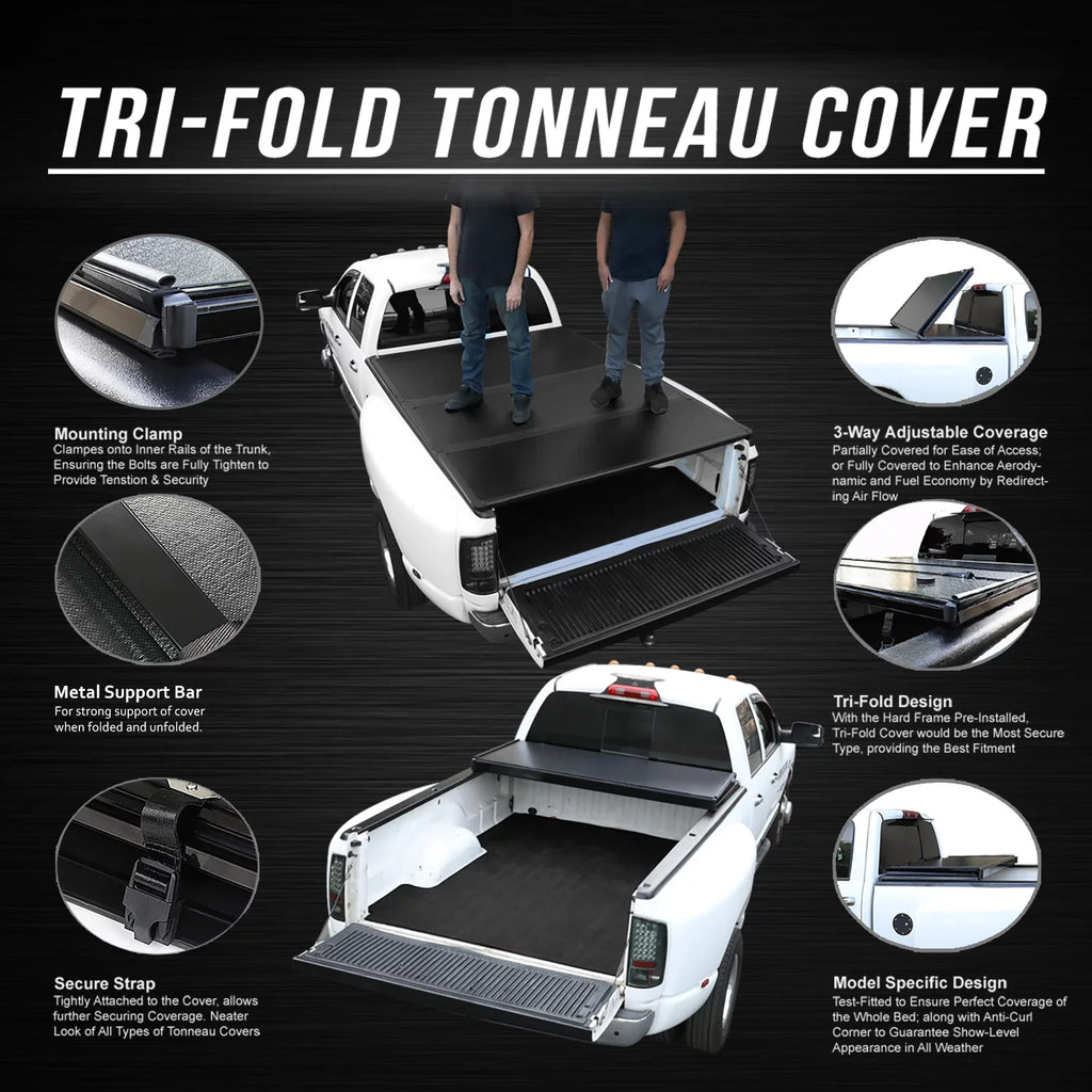 Motoring --090 For 2019 to 2021 Ford Ranger 5Ft Truck Short Bed Black Powdercoated Aluminum Frame  Hard Top Tri-Fold Tonneau Cover 20