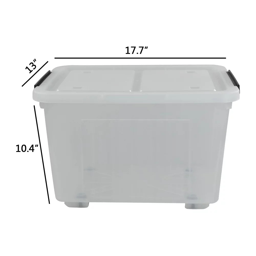 Kekow 4-Pack Clear Plastic Large Storage Box, 30 L Latch Storage Bin with Wheels