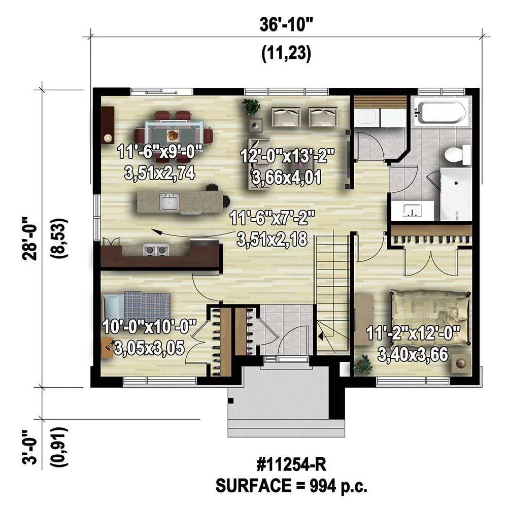 The House Designers: -7565 Builder-Ready Blueprints to Build a Tiny Contemporary House Plan with Basement Foundation (5 Printed Sets)