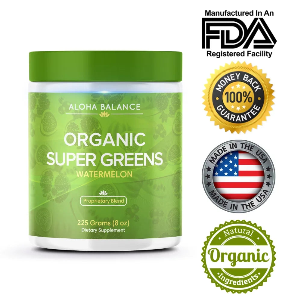 Super Greens - Watermelon - Full Serving of Fruits & Vegetables - Organic Ingredients Superfood Blend by Aloha Balance
